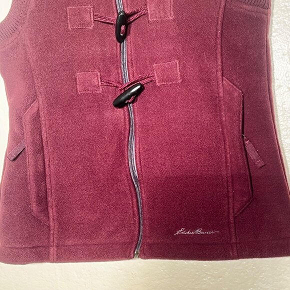 Eddie Bauer Women's Burgundy Fleece Vest Toggle-Zip Closure Ribbed Trim XS - Picture 4 of 12